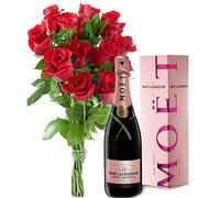 MOTHERS DAY Pink Moet Champagne and RED Roses Hamper
