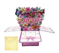 Mother's Day Pop Up Card - Flower Heartwarming Love You Mother Greeting Cards Day Home Decor Meaningful Note Tag 3D Pop Up Flower Card for Mother Grandma and Loves for Festival Holiday