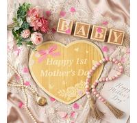 Mother's Day Pregnancy Announcement Set - 8Pcs Coming Soon Baby Announcements Ideas Include Wooden Sign Flower Beads Garland New Mom Pregnancy Reveal Photo Props for Grandparents Dad Husband Family