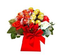 Mothers Day Red Gift Hamper Chocolate Flower Bouquet For Men and Women With Ferero Roche and Lindr lind Sweets Personalised Pink Purple Gold Red Blue (Medium)