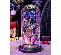 Mothers Day Rose Gifts for Mom, Galaxy Glass Rose Forever Eternal Crystal Flower Light Up Rose in Glass Dome with Butterfly Birthday Mother’s Day Flower Gifts for Women Mom Wife Sister Daughter Purple