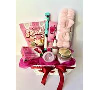 Mother's Day Rose Spa Gift Basket, Pink Beauty Set with Hand Cream, Soap, Bath Accessories and Sweets
