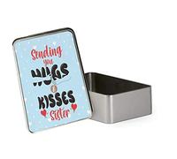 Mother's Day Sending You Hugs and Kisses Sister Portable Metal Tin Storage Box Biscuit Chocolate Tin Emergency Stuff Tin Birthday Present. (Rectangular)