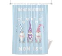 Mother's Day Shower Curtain for Bathroom, Gnome HOME IS WHERE MOM IS LOVE Blue Background Waterproof Cloth Fabric Bathroom Accessories Set with 12 Rust Proof Plastic Hooks, 48” x 72”