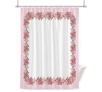 Mother's Day Shower Curtain for Bathroom, Watercolor Pink Flower Border Rustic Floral Leaf Waterproof Cloth Fabric Bathroom Accessories Set with 12 Rust Proof Plastic Hooks, 48” x 72”