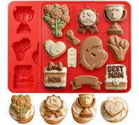Mother's Day Silicone Molds, 2PACK Non-Stick Candy Baking Mold with "Best Mom", Trophy, Flower Bouquet, Heart, Gift Box Designs for Cake Decorating, Chocolate, Candy, Soap, Resin Crafts, Ice Cube