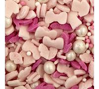 Mothers Day | Sprinkles Edible Cake Decorations | Mix of Baby Pink Bows, Lips, Strands & T-Shirts White 100's & 1000's & Pearls & Hot Pink Stilettos & 100's & 1000's | 90g BA103782