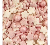 Mothers Day Sprinkles | Edible Cake Decorations | Mix of Baby Pink Flowers Mini Hearts Strands Pearls & White Flowers & Strands | Super Mom Sprinkles | 60g BA103795