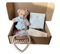 Mothers Day Teddy Bear Gift, Mothering Sunday Keepsake Token for Mum, Floral Pocket Keepsake with Wooden Token & Rhyme Card & Flower Pouch, Mother's Day/Birthday Gift for Mom (Style A)