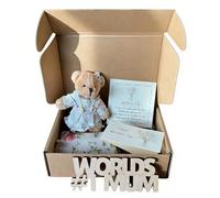 Mothers Day Teddy Bear Gift, Mothering Sunday Keepsake Token for Mum, Floral Pocket Keepsake with Wooden Token & Rhyme Card & Flower Pouch, Mother's Day/Birthday Gift for Mom (Style D)