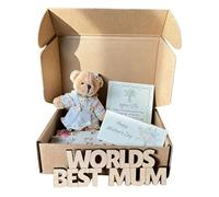 Mothers Day Teddy Bear Gift, Mothering Sunday Keepsake Token for Mum, Floral Pocket Keepsake with Wooden Token & Rhyme Card & Flower Pouch, Mother's Day/Birthday Gift for Mom (Style C)