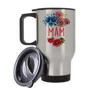 Mothers Day Themed Floral Art Mam 14oz Silver Travel Mug.