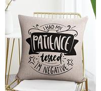Mother's Day Throw Pillow Covers,I Had My Patience Tested I'm Negative Cotton Linen Pillow Case Cushion Covers for Sofa, Bed, Living Room 20 X 20 Inch