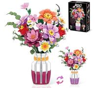 Mother's Day Two-Tone Vase Bouquet Construction Toy Sets, 16 Artificial Flowers for Adults & Women & Home Decor, Compatible with Lego Flowers Botanicals Bouquet Collection, 1278 Pieces