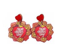 Mother's Day Wooden Earrings Love Hearts Apple Flowers Happy Mother's Day Dangle Earrings Mama Colorful Flowers Leaf for Women Holiday Round Earrings Jewelry Gifts for Mother-Style B
