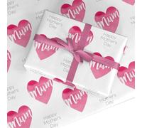 Mothers Day Wrapping Paper Watercolour Heart Design - Elegant Premium Gift Wrap for Mum, Wife, Grandma, Aunty - Recyclable FSC Paper Made in the UK by Dyefor - 6 Sheets (50x70cm)