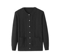 Mother's Knitted Cardigan Sweater Spring Fall Front Closure Sweatercoat Cardigans Top For Elderly Women Gift (Color : Black, Size : L/Large)