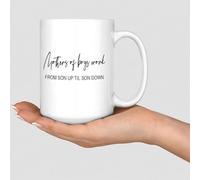 Mothers of Boys Work from Son Up Till Son Down Mug White Happy Mother's Day Ceramic Coffee Tea Mug Funny Kitchen White Glossy Mug Father's Anniversary Wedding Gift for Her Papa 15oz