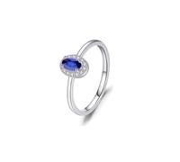 Mothers Ring, Cute Promise Ring Oval with Royal Blue Lab Created Sapphire 14K White Gold Size L 1/2