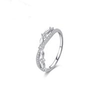 Mothers Ring for Women, Anniversary Band with Created Diamond Silver Pt950 Size V 1/2