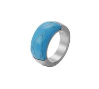 Mothers Ring for Women, Bohemian Rings for Women with Rectangle Stone Silver Turquoise Stainless Steel Size 9