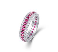 Mothers Ring for Women, Silver Rings for Women Vintage Elegant Ring with 0.87ct Lab Created Ruby and Moissanite 14K White Gold Size P 1/2