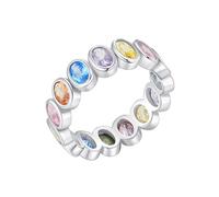 Mothers Ring for Women, Wedding Ring Sets for Her Round with Colorful Oval Shape Cubic Zircon 14K White Gold Size T 1/2