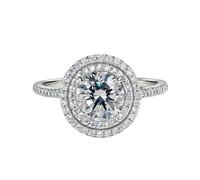 Mothers Ring, Promise Ring to Myself Round with Moissanite 18K White Gold Size P 1/2