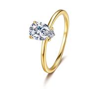 Mothers Ring, The Engagement Ring Solitaire Water Drop with 2ct Moissanite Gold 9K Yellow Gold Size Q 1/2