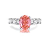 Mothers Ring, The Promise Ring Ring with 8X10mm 4 Claws Oval Shape Padparadscha and Moissanite Silver 18K White Gold Size Q 1/2