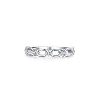 Mothers Ring, The Wedding Ring Hollow Chain Design with Round Diamond 18K White Gold Size N 1/2