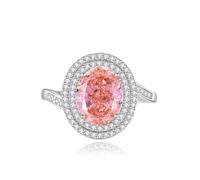Mothers Ring, Women's Wedding Band Twisted Design with 3ct Oval Lab Created Padparadscha Sapphire with Moissanite 9K White Gold Size O 1/2