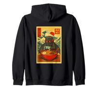 Mothman Crptid Gaming Ramen Ukiyo-e Great Wave Retro Art Zip Hoodie