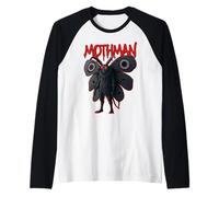 Mothman Cryptid Art Red Eyes Urban Legend Horror Halloween Raglan Baseball Tee