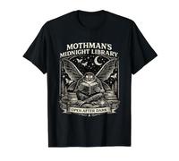 Mothman's Midnight Library Cryptid Night Reader Fantasy Value Graphic T-Shirt, Men, Black, XL