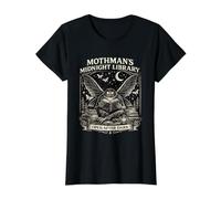 Mothman's Midnight Library Cryptid Night Reader Fantasy Value Graphic T-Shirt, Women, Black, XL