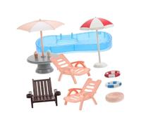 MOTHNUR 1 Set Dollhouse Miniature Beach Set Includes Swim Pool Swim Ring Parasol Beach Chair Portable DIY Furniture for Outdoor Fun for Imaginative Play and Family Gatherings