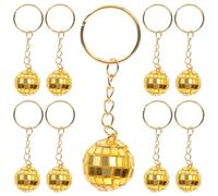 MOTHNUR 12pcs Mirror Ball Keychain Set with Gold Accents Retro Disco Ball Keyring Party Accessories for Weddings Year Christmas Decorations Mini Reflective Pendant for Car and Personal