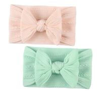 MOTHNUR 2pcs Baby Headband Set for Toddlers Girls - Soft Jacquard Nylon Bowknot Hair Accessory, Wide Kids Headwear in Pink and Mint Green for Daily Wear and Photography