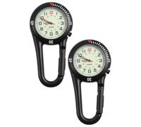 MOTHNUR 2pcs Black Clip-On Quartz Watch with Fluorescent Dial, Alloy Backpack Belt Fob Watch for Rock Climbing and Fitness