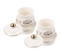 MOTHNUR 2pcs Buddhist Water Offering Cups Small Lotus Ceramic Temple Water Holders with Auspicious Engraved Patterns Multi Functional for Worship and Home Decoration