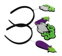MOTHNUR 2pcs Cartoon Vegetable Headband Lightweight Cosplay Hair Hoop for Festival Party Masquerade Photo Props with Purple Eggplant and Green Cabbage Designs