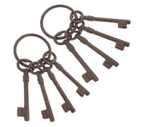 MOTHNUR 2pcs Cast Iron Key Ring Decor Set, Vintage Rustic Old Fashioned Keys for Crafts and Home Garden, Victorian Style Mantel Shelf Ornament, Steampunk Theater Prop Accessories