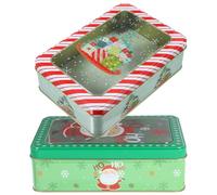 MOTHNUR 2Pcs Christmas Tinplate Biscuit Boxes with Lid, Rectangular Candy Storage Containers for Cookies and Snacks, Festive Holiday Packaging
