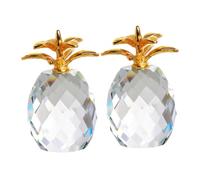 MOTHNUR 2PCS Crystal Pineapple Figurines Mini Modern Home Decor Ornaments for Dining Bedroom Living Stylish Table Centerpiece with Gold Metal Leaves