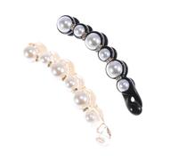 MOTHNUR 2pcs Elegant Pearl Banana Hair Clips Claw Vertical Claw Clips for Women Strong Hold Ponytail Accessories in Black and Amber Suitable for Daily Use and Parties