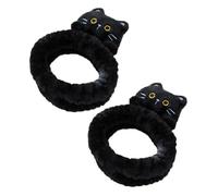 MOTHNUR 2pcs Fluffy Cat Ear Headband for Women Soft Flannel Makeup Hairband with Non-slip Design Gentle Face Washing and Skincare Accessory Black for Yoga Shower and Daily Use