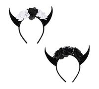 MOTHNUR 2Pcs Halloween Devil Horn Headbands with Skull Flower Design Realistic Horn Headdress Hair Accessories for Party Day Dead Christmas Costume Celebration