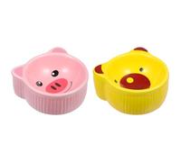 MOTHNUR 2Pcs Hamster Ceramic Food Bowls Cute Animal Head Design Non-Tip Small Pet Feeder Bowls for Hamsters and Small Animals Random Style