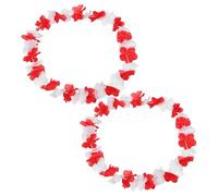 MOTHNUR 2pcs Hawaiian Flower Lei Necklaces Lightweight Garlands in National Flag Colors Red White for Tropical Beach Party Decorations and Festival Celebrations